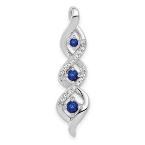 14k White Gold Diamond/.26 Sapphire 3-stone Twisted Necklace Chain Slide Pendant